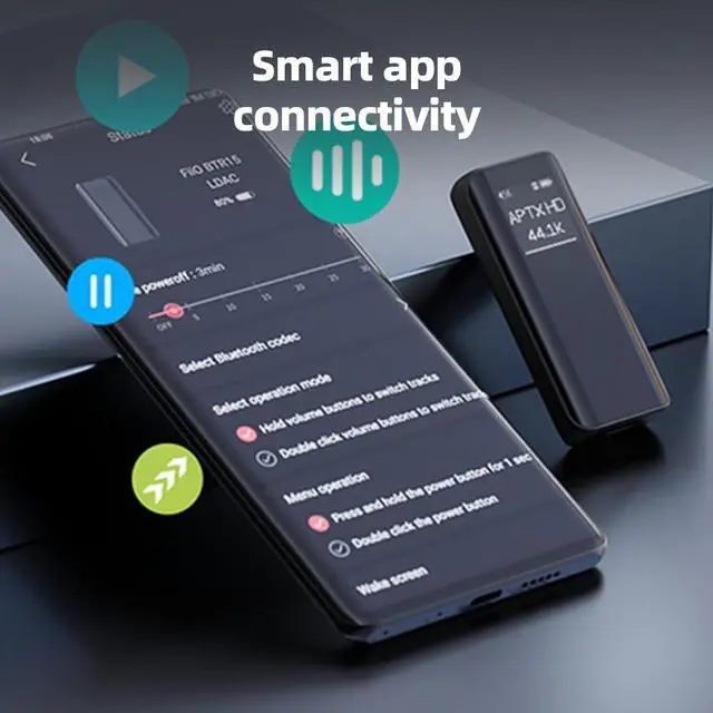 Alt view image 7 of 7 - FiiO BTR15 Headphone Amps Bluetooth 5.1 Receiver High Resolution 384K/32Bit Native DSD256 USB DAC Supports LDAC/aptX HD/MQA for Smartphones/PC/Car/Home Audio (Titanium)