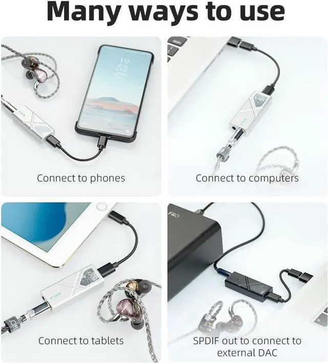 Alt view image 4 of 6 - /JadeAudio KA13 Portable DAC Dongle, USB-C Adapter, 3.5mm and 4.4mm Outputs Compatible with Android/iOS System/PC/Music Players, PCM 384kHz/32bit | DSD256 550mW high Power (Black)