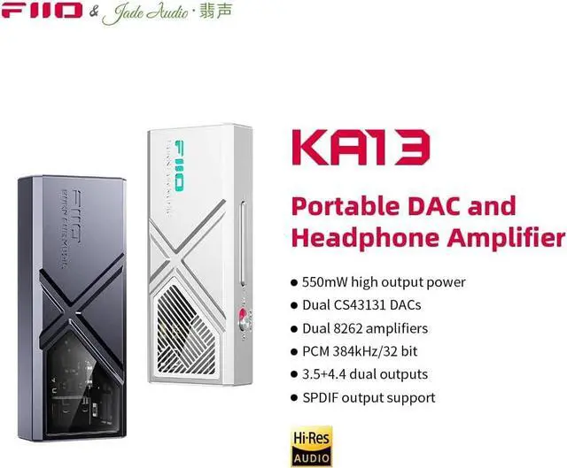 Alt view image 2 of 6 - /JadeAudio KA13 Portable DAC Dongle, USB-C Adapter, 3.5mm and 4.4mm Outputs Compatible with Android/iOS System/PC/Music Players, PCM 384kHz/32bit | DSD256 550mW high Power (Black)