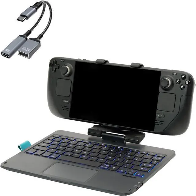 Main image of DeckTop with Splitter - Steam Deck Keyboard and Bluetooth Trackpad Mouse with Multicolor LED Laptop Accessory for Valve Linux PC Gaming Accessories (Steam Deck/ROG Ally)