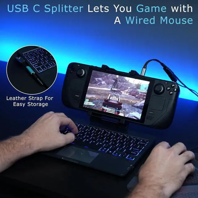 Alt view image 2 of 7 - DeckTop with Splitter - Steam Deck Keyboard and Bluetooth Trackpad Mouse with Multicolor LED Laptop Accessory for Valve Linux PC Gaming Accessories (Steam Deck/ROG Ally)
