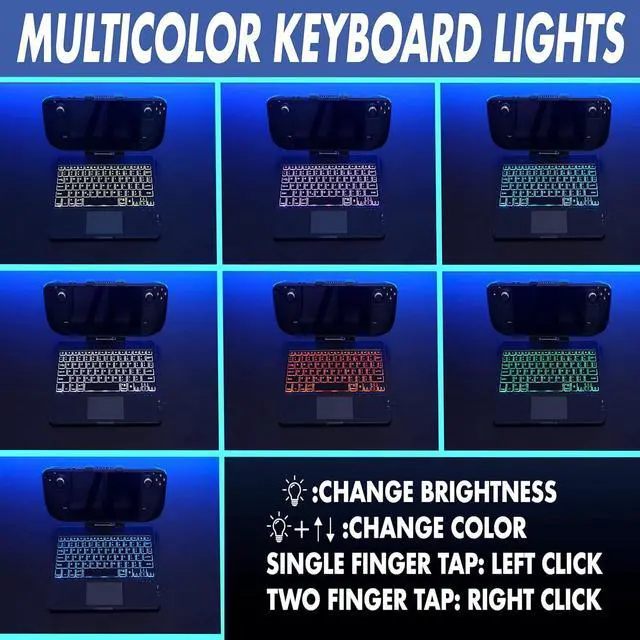 Alt view image 3 of 7 - DeckTop with Splitter - Steam Deck Keyboard and Bluetooth Trackpad Mouse with Multicolor LED Laptop Accessory for Valve Linux PC Gaming Accessories (Steam Deck/ROG Ally)