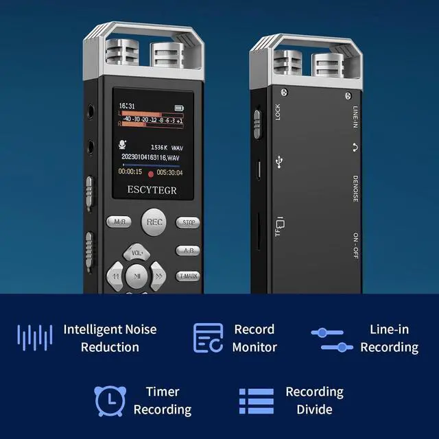 Alt view image 3 of 6 - 144GB Digital Voice Activated Recorder 1536KBPS Audio Voice Recorder with Playback Recording Device Dictaphone Sound Tape Recorder with Password Protection for Lectures,Meetings