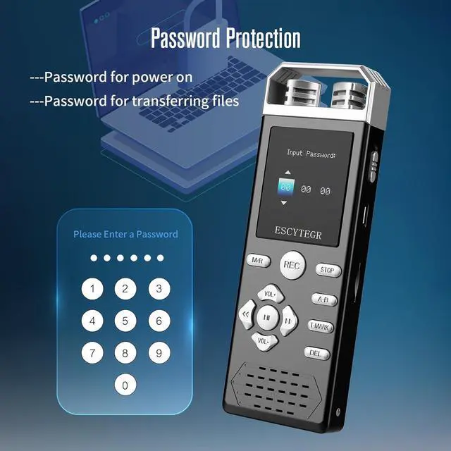 Alt view image 5 of 6 - 144GB Digital Voice Activated Recorder 1536KBPS Audio Voice Recorder with Playback Recording Device Dictaphone Sound Tape Recorder with Password Protection for Lectures,Meetings