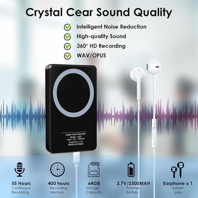 Alt view image 2 of 6 - 64GB Digital Voice Recorder: Call Recording Device with Playback & Headphones, EVISTR Magnetic Audio Tape Recorder for Meetings Lectures, 55 Hours Continuous Recording & 400 Hours Recording Capacity