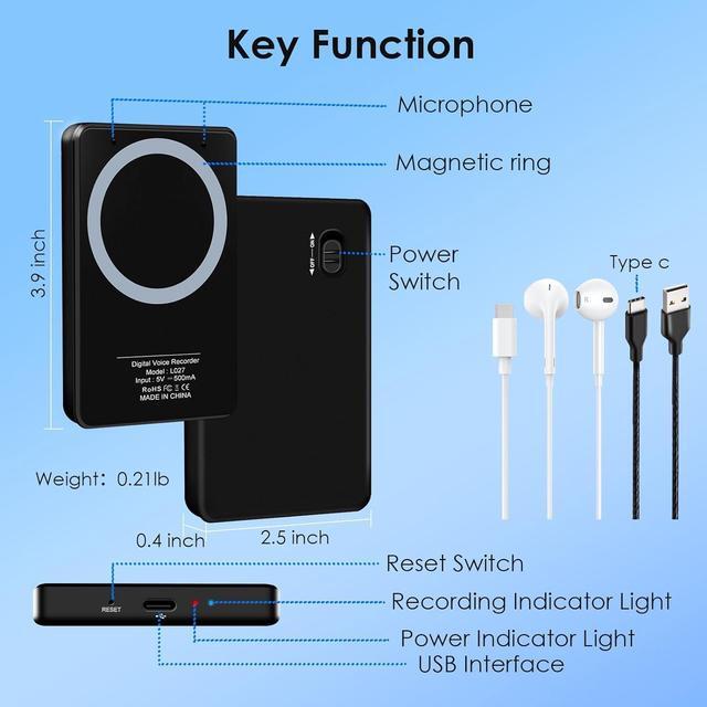 Alt view image 6 of 6 - 64GB Digital Voice Recorder: Call Recording Device with Playback & Headphones, EVISTR Magnetic Audio Tape Recorder for Meetings Lectures, 55 Hours Continuous Recording & 400 Hours Recording Capacity