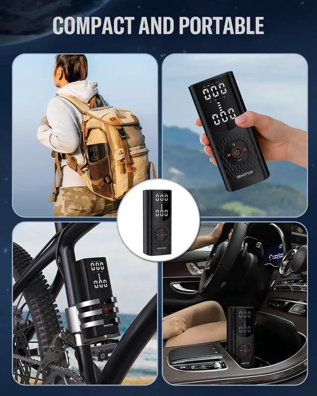 Alt view image 5 of 7 - Tire Inflator Portable Air Compressor, 20000mAh & 160PSI Air Pump for Car Tires, 4X Fast Inflation Air Compressor with Tire Gauge Pressure, Tire Pump with LED for Car Motor Bike Ball