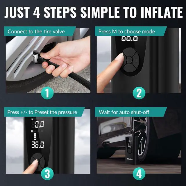 Alt view image 7 of 7 - Tire Inflator Portable Air Compressor-Upgrade 20000 mAh Air Pump for Car -150 PSI Electric Tire Inflation-Cordless Tire Pump with Pressure Gauge Emergency Light for Motor, Bike, Ball, Black.