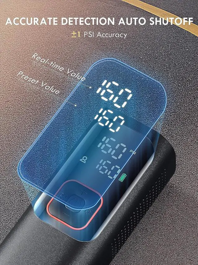 Alt view image 5 of 7 - Tire Inflator Portable Air Compressor - Powerful 150PSI & 2X Faster, Accurate Pressure LCD Display, Cordless Easy Operation - Portable Air Pump for Car, Motorcycle, E-Bike, Ball