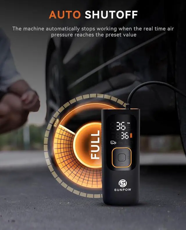 Alt view image 6 of 7 - Tire Inflator Portable Air Compressor, 160PSI Cordless Air Pump for Car Tires, Auto-Shutoff Tire Pump with Accurate Pressure LCD Display, 3X Fast Inflation for Car, Motorcycle, Bike, Ball