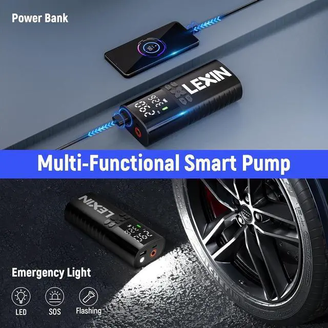 Alt view image 6 of 7 - P4 Tire Inflator Portable Air Compressor, 150PSI Electric Air Pump for Car Tires, w/Pressure Gauge&LED Light, 4000mAh Cordless Smart Pump for Car/Motorcycle/Bike/Bicycle/Scooter/Ball/Inflatable