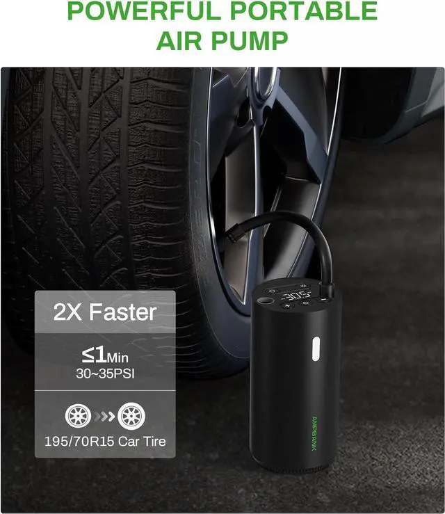 Alt view image 2 of 7 - Tire Inflator Portable Air Compressor, AT004 Smart Air Pump for Car Tires, Auto Tire Inflator 150PSI with Pressure Gauge & LED Screen, 2X Faster Air Compressor for Car, Motorcycle, Bike, Ball