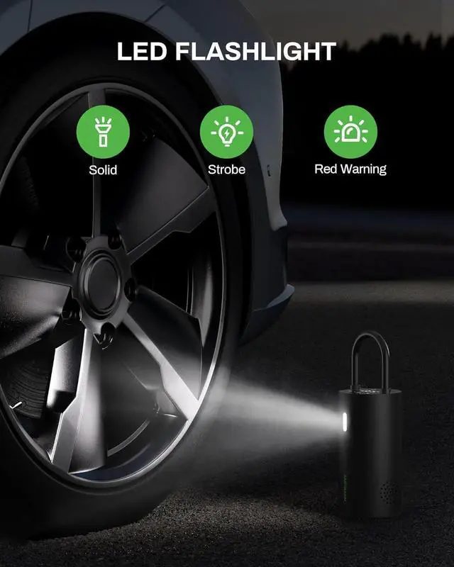 Alt view image 7 of 7 - Tire Inflator Portable Air Compressor, AT004 Smart Air Pump for Car Tires, Auto Tire Inflator 150PSI with Pressure Gauge & LED Screen, 2X Faster Air Compressor for Car, Motorcycle, Bike, Ball