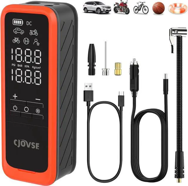Main image of Portable Cordless Tire Inflator, 160PSI Air Pump with Battery & Car Plug, Fast Inflate with LED Light for Car Bike Motorcycle Ball  Compact & Emergency Ready
