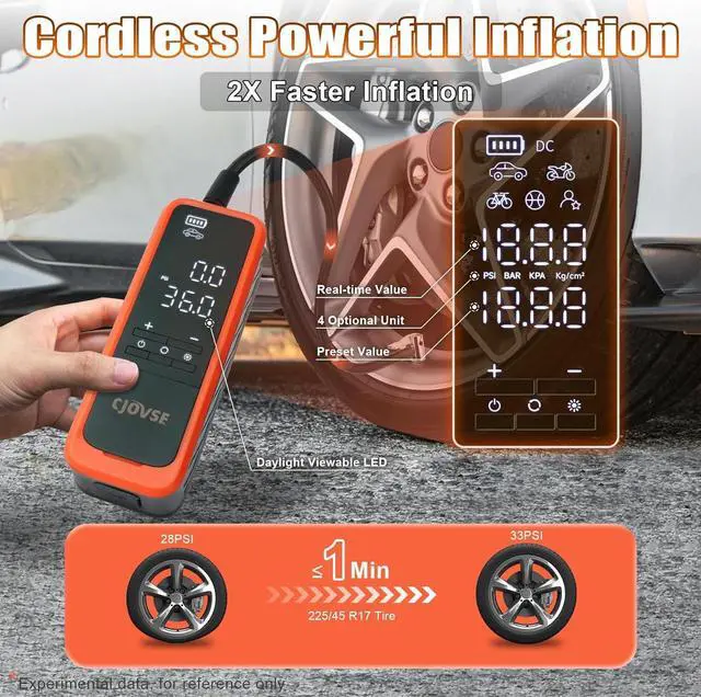 Alt view image 2 of 7 - Portable Cordless Tire Inflator, 160PSI Air Pump with Battery & Car Plug, Fast Inflate with LED Light for Car Bike Motorcycle Ball  Compact & Emergency Ready