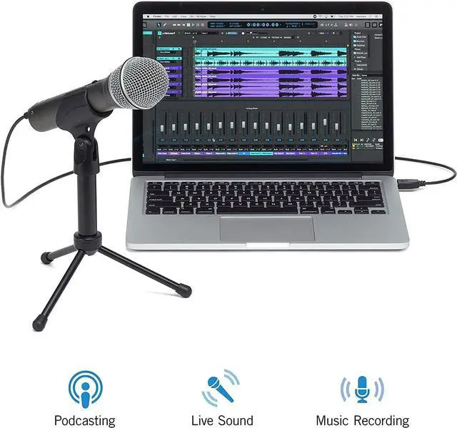 Alt view image 2 of 7 - Technologies Q2U USB/XLR Dynamic Microphone Recording and Podcasting Pack (Includes Mic Clip, Desktop Stand, Windscreen and Cables), Silver
