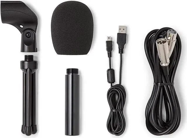 Alt view image 6 of 7 - Technologies Q2U USB/XLR Dynamic Microphone Recording and Podcasting Pack (Includes Mic Clip, Desktop Stand, Windscreen and Cables), Silver