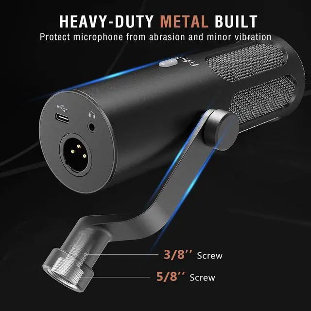 Alt view image 6 of 7 - XLR Dynamic Microphone for Podcast Streaming, USB/XLR Studio Microphone, PC Streamer Mic All Metal with Mute Button, Headphone Jack, for Vocal Voice Over Music Recording-AmpliTank Tank3