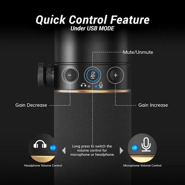 Alt view image 6 of 7 - Dynamic Microphone, USB/XLR PC Microfono with Boom Arm Stand for Podcast, Recording, Live Streaming & Gaming, XLR Cardioid Studio Mic for Music & Voice-Over with 3.5mm Headphones Jack, TD510+