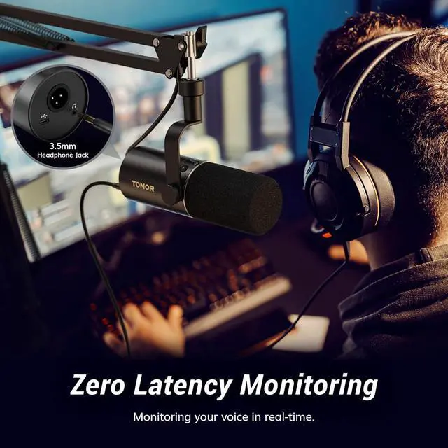 Alt view image 7 of 7 - Dynamic Microphone, USB/XLR PC Microfono with Boom Arm Stand for Podcast, Recording, Live Streaming & Gaming, XLR Cardioid Studio Mic for Music & Voice-Over with 3.5mm Headphones Jack, TD510+