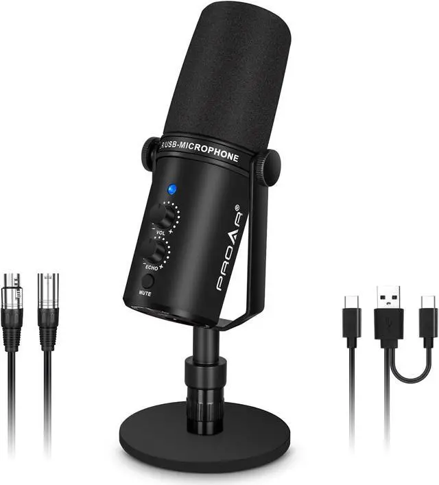 Main image of XLR/USB Dynamic Microphone,PC Computer Microphone for Podcasting,Vocal Recording,Live Streaming,Gaming,Voice-Over,All Metal Professional Studio Mic Kit with Noise Cancelling,USB-C Port