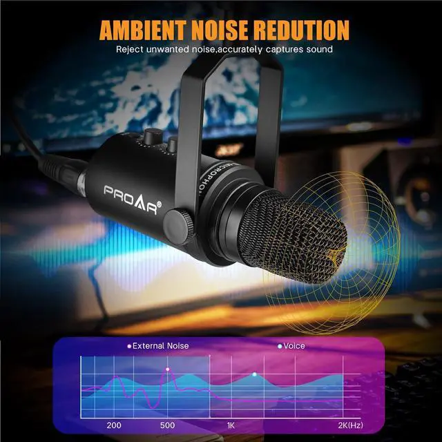 Alt view image 5 of 7 - XLR/USB Dynamic Microphone,PC Computer Microphone for Podcasting,Vocal Recording,Live Streaming,Gaming,Voice-Over,All Metal Professional Studio Mic Kit with Noise Cancelling,USB-C Port