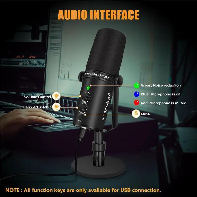 Alt view image 6 of 7 - XLR/USB Dynamic Microphone,PC Computer Microphone for Podcasting,Vocal Recording,Live Streaming,Gaming,Voice-Over,All Metal Professional Studio Mic Kit with Noise Cancelling,USB-C Port