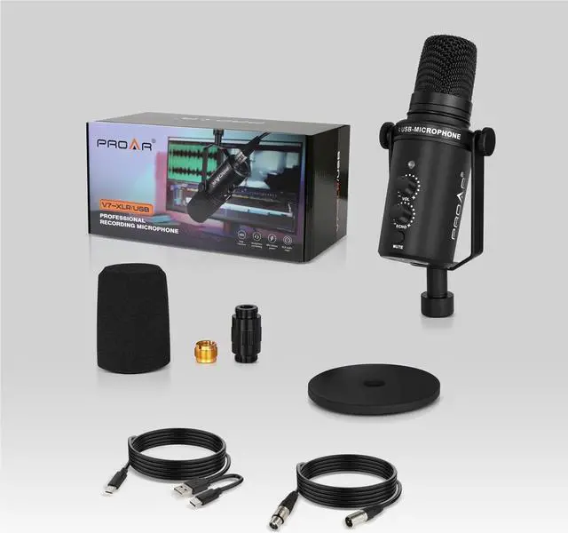 Alt view image 7 of 7 - XLR/USB Dynamic Microphone,PC Computer Microphone for Podcasting,Vocal Recording,Live Streaming,Gaming,Voice-Over,All Metal Professional Studio Mic Kit with Noise Cancelling,USB-C Port