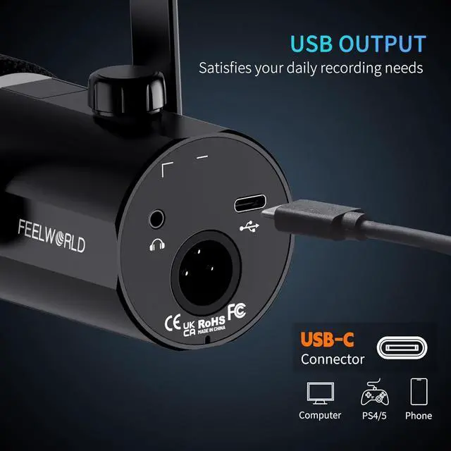 Alt view image 4 of 7 - FEELWORLD PM1 XLR USB Dynamic Microphone for Podcast Recording PC Computer Gaming Live Streaming Vocal Voice-Over, Studio Metal Mic with Voice-Isolating, RGB Light, Mute Button, Headphones Jack