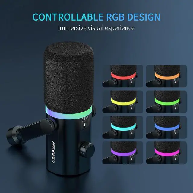 Alt view image 5 of 7 - FEELWORLD PM1 XLR USB Dynamic Microphone for Podcast Recording PC Computer Gaming Live Streaming Vocal Voice-Over, Studio Metal Mic with Voice-Isolating, RGB Light, Mute Button, Headphones Jack