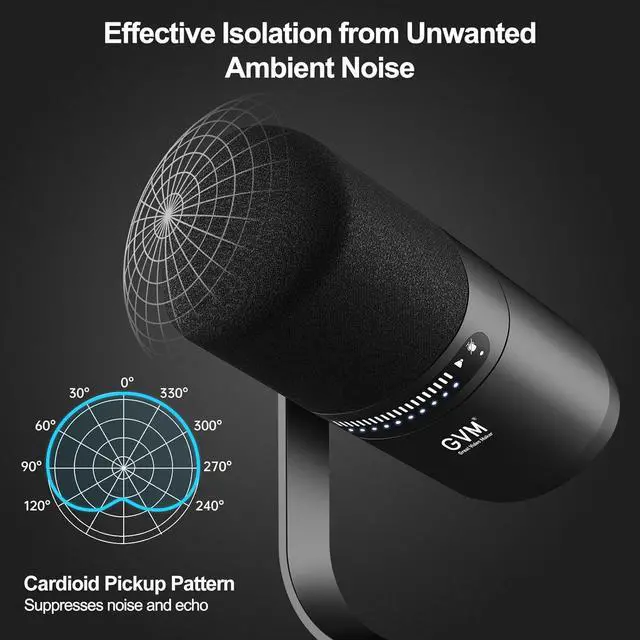 Alt view image 3 of 7 - GVM Dynamic Microphone, XLR/USB Podcast Microphone with Mute Button, Monitoring Volume Control, Headphone Jack, Cardioid Gaming Mic, Vocal Mic for PC, MAC, Recording, Studio and Singing