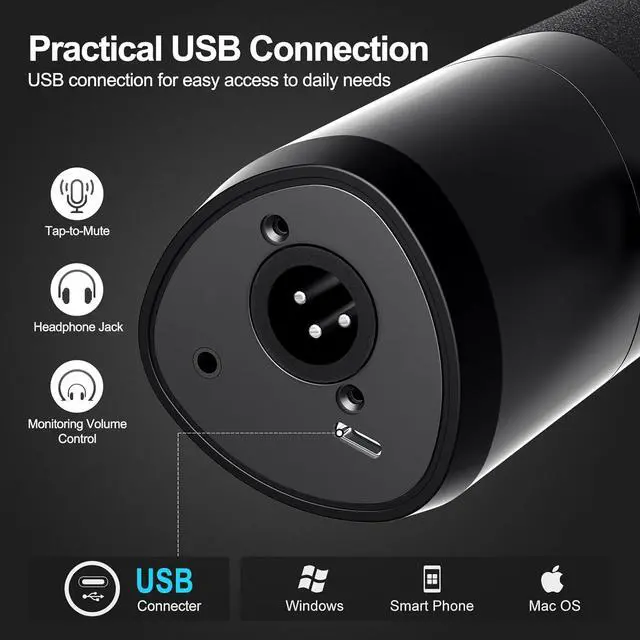 Alt view image 4 of 7 - GVM Dynamic Microphone, XLR/USB Podcast Microphone with Mute Button, Monitoring Volume Control, Headphone Jack, Cardioid Gaming Mic, Vocal Mic for PC, MAC, Recording, Studio and Singing