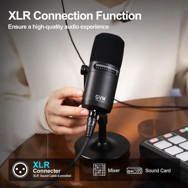 Alt view image 5 of 7 - GVM Dynamic Microphone, XLR/USB Podcast Microphone with Mute Button, Monitoring Volume Control, Headphone Jack, Cardioid Gaming Mic, Vocal Mic for PC, MAC, Recording, Studio and Singing