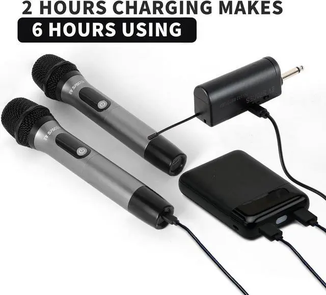 Alt view image 3 of 7 - Rechargeable Wireless Microphone PA System - Professional Dual UHF Metal Handheld Mics for , Weddings, Parties, Speeches - Long Range (200ft), Cordless Dynamic Mic Kit, Plug and Play