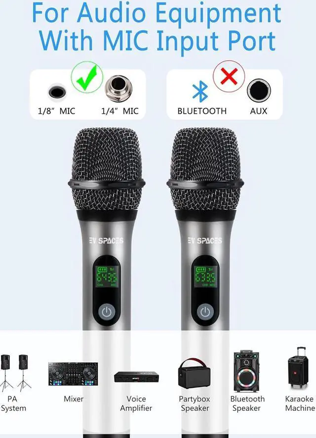 Alt view image 4 of 7 - Rechargeable Wireless Microphone PA System - Professional Dual UHF Metal Handheld Mics for , Weddings, Parties, Speeches - Long Range (200ft), Cordless Dynamic Mic Kit, Plug and Play