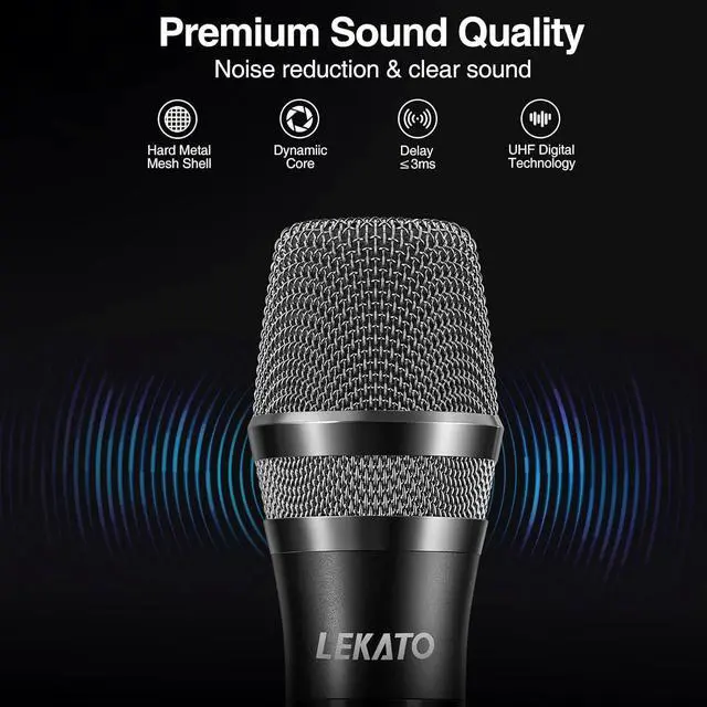 Alt view image 3 of 7 - LEKATO Wireless Microphone, UHF Professional Microphones Rechargeable Metal Dual Wireless Microphone Dynamic Microphone System Set with Rechargeable Receiver for  Singing, Speech, Wedding