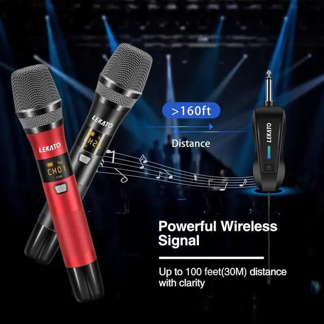 Alt view image 4 of 7 - LEKATO Wireless Microphone, UHF Professional Microphones Rechargeable Metal Dual Wireless Microphone Dynamic Microphone System Set with Rechargeable Receiver for  Singing, Speech, Wedding