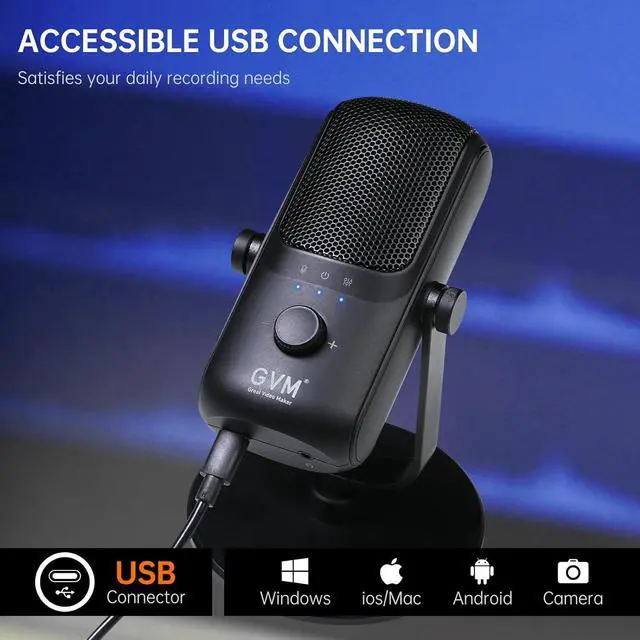 Alt view image 6 of 7 - GVM Condenser Microphone, USB Type-C Podcast Recording Microphone for Vocal Voice-Over Streaming Studio Metal Mic with Mic Mute Headphone Jack Monitoring Volume Control Vocal Mic for Singing YouTube