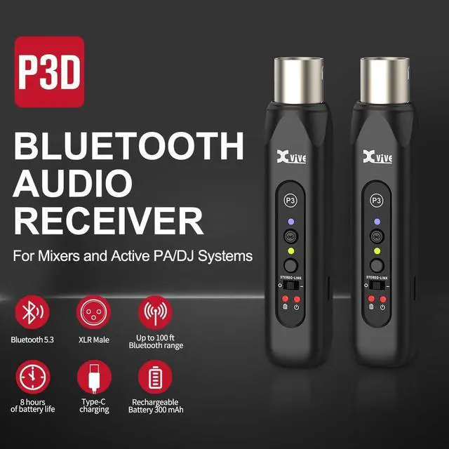 Alt view image 2 of 6 - P3D Bluetooth XLR Receiver Pair for Audio Mixer Active PA DJ Systems