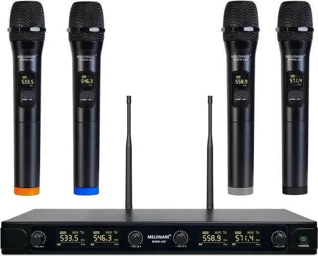 Main image of UHF Wireless Microphone System, Quad-Channel Wireless Mic Set w/ 4 Handheld Mics, 260 ft, 4X 25 Frequencies, Dynamic Microphones for Singing, Home Karaoke, DJ, Church, Wedding (MWM-40F)