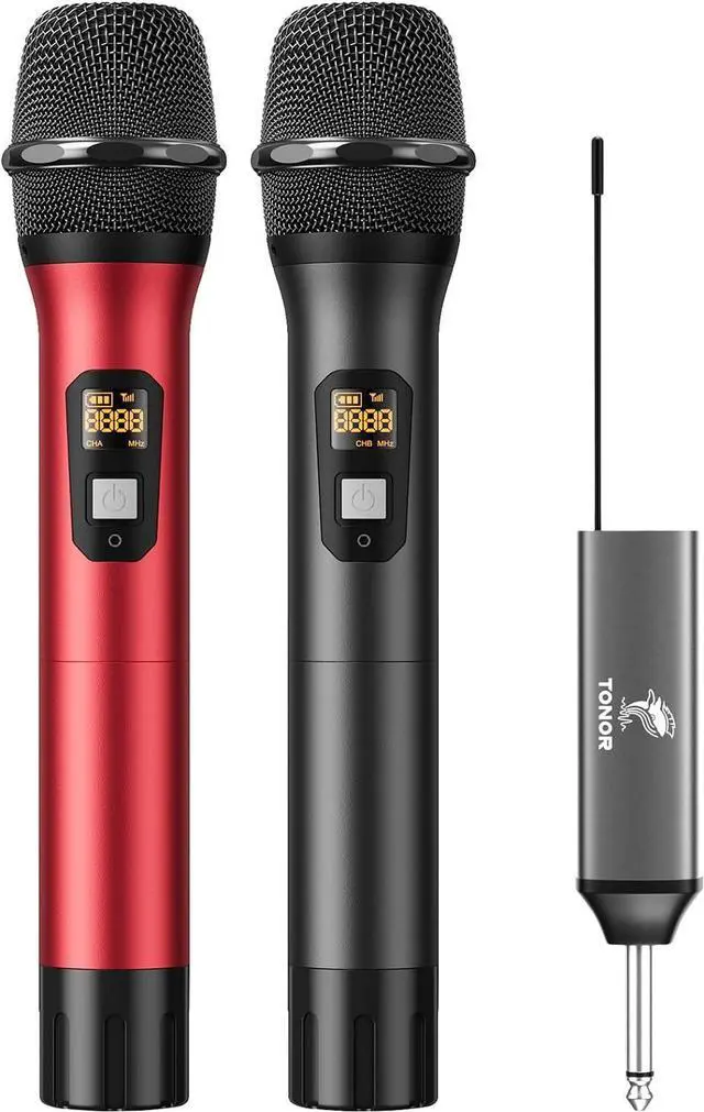 Main image of Wireless Microphone, UHF Metal Cordless Mic with Rechargeable Receiver, 6.35mm(1/4") Output, 3.5mm (1/8") Adapter 200ft Range Microfonos Inalambricos for Karaoke Singing Party Wedding Church
