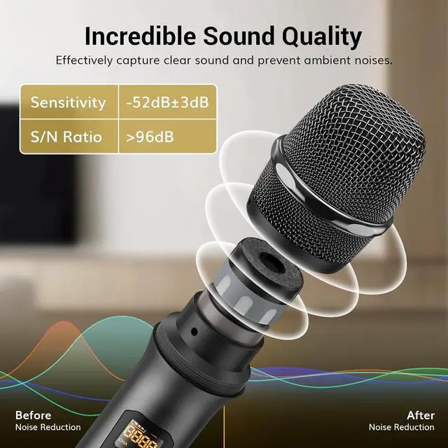 Alt view image 2 of 7 - Wireless Microphone, UHF Metal Cordless Mic with Rechargeable Receiver, 6.35mm(1/4") Output, 3.5mm (1/8") Adapter 200ft Range Microfonos Inalambricos for Karaoke Singing Party Wedding Church