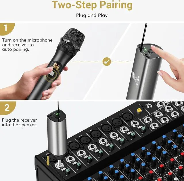 Alt view image 3 of 7 - Wireless Microphone, UHF Metal Cordless Mic with Rechargeable Receiver, 6.35mm(1/4") Output, 3.5mm (1/8") Adapter 200ft Range Microfonos Inalambricos for Karaoke Singing Party Wedding Church