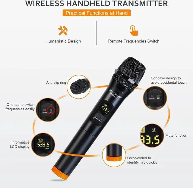 Alt view image 4 of 7 - UHF Wireless Microphone System, Quad-Channel Wireless Mic Set w/ 4 Handheld Mics, 260 ft, 4X 25 Frequencies, Dynamic Microphones for Singing, Home Karaoke, DJ, Church, Wedding (MWM-40F)