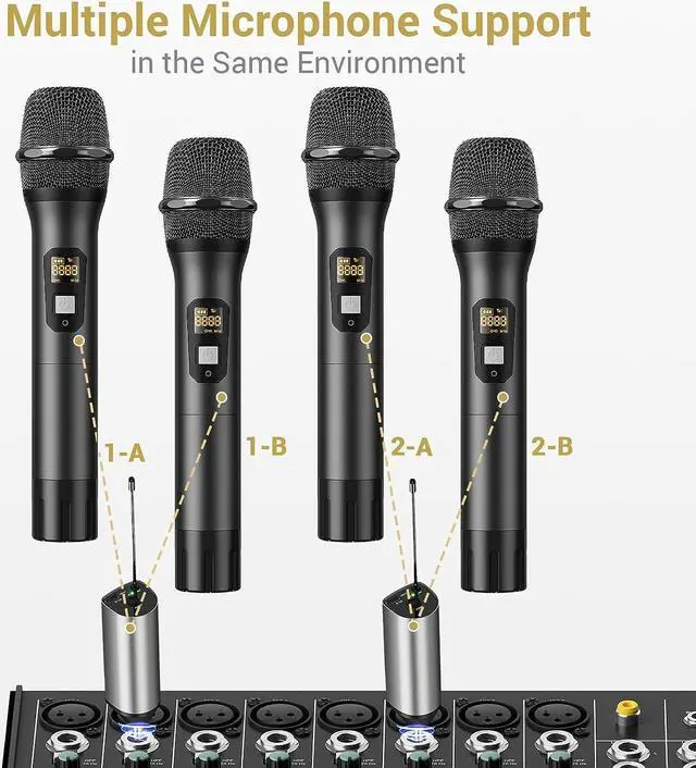 Alt view image 6 of 7 - Wireless Microphone, UHF Metal Cordless Mic with Rechargeable Receiver, 6.35mm(1/4") Output, 3.5mm (1/8") Adapter 200ft Range Microfonos Inalambricos for Karaoke Singing Party Wedding Church