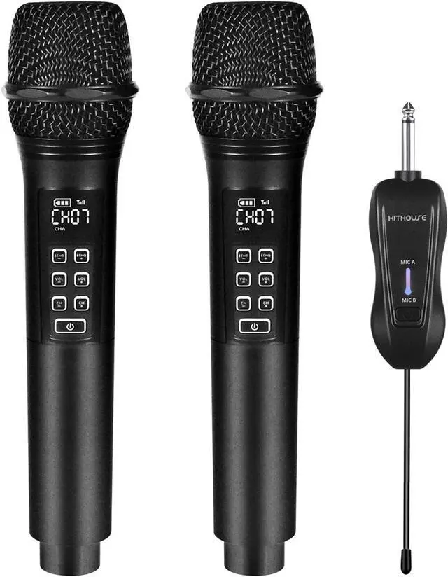 Main image of K28 Rechargeable Wireless Microphone Karaoke Cordless Microphone with Volume & Echo Control and Receiver, UHF Handheld Dynamic Microphone for Singing Karaoke Speech, Black