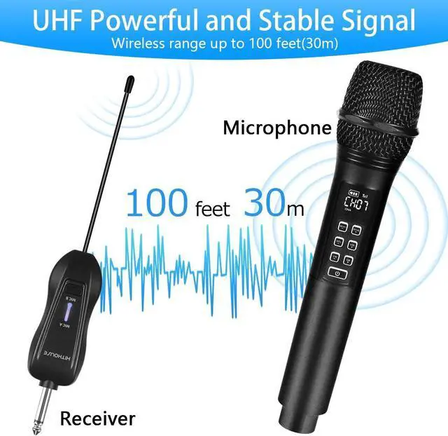 Alt view image 5 of 6 - K28 Rechargeable Wireless Microphone Karaoke Cordless Microphone with Volume & Echo Control and Receiver, UHF Handheld Dynamic Microphone for Singing Karaoke Speech, Black