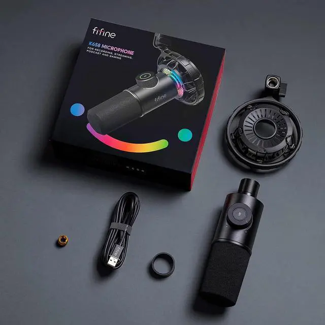 Alt view image 7 of 7 - USB Gaming Microphone, RGB Dynamic Mic for PC, with Tap-to-Mute Button, Plug & Play Cardioid Mic with Headphone Jack for Streaming, Podcast, Twitch, YouTube, Discord- K658