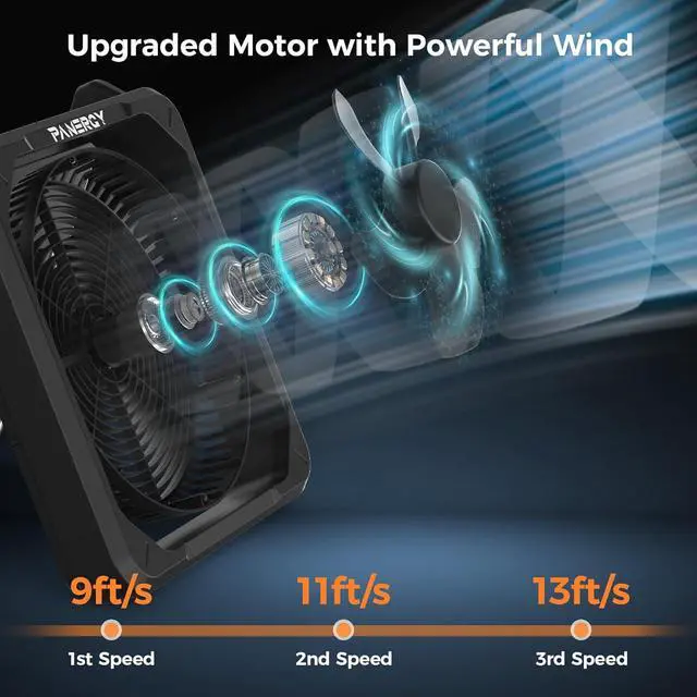 Alt view image 4 of 7 - Solar Fan with Lantern for Camping, Rechargeable Battery Powered Fan(21H cooling/67H lighting), Detachable Solar Panel, 3-Speed, 60°Pivot Cordless & Portable for Outdoor Travel RV Power Outage