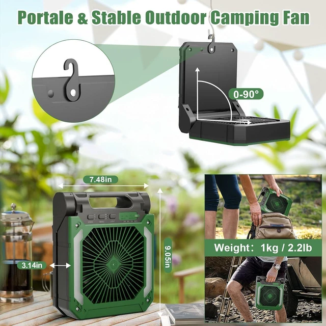 Alt view image 7 of 7 - 20000mAh Rechargeable Camping Fan Battery Operated Powered Fan Portable, 90° Rotation Personal USB Desk Fan with Oil Port/Timer/LED Light/Hanging Hook, Solar Panel Fan Handheld For Camp Power Outage